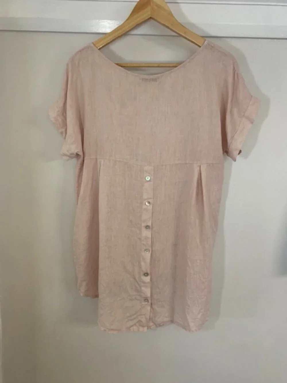Terzo Millennio 100% Linen Top Blouse High Low Boxy Pale Pink Small - Picture 4 of 16